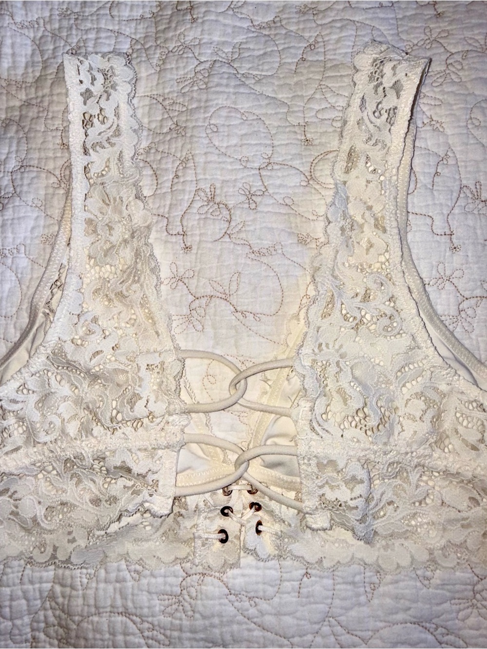Free People Ivory Lace Bralette Open Back Lace-Up | Medium - Picture 5 of 5